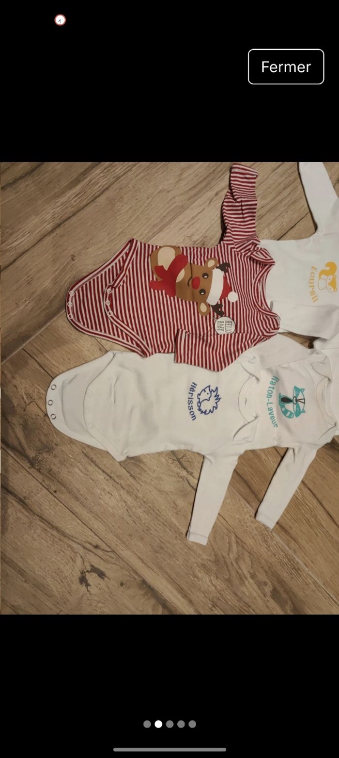 Lot 8 body bodies Noël animaux renard lapin manches longues - photo numéro 2