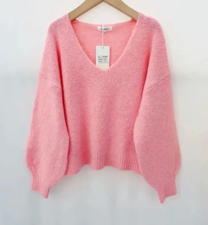 Pull rose col V