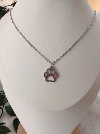 Chaîne argentée et pendentif patte animal argenté