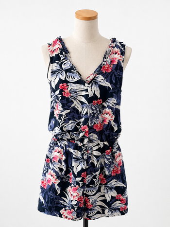 combi-shorts bleu marine motifs fleurs 38 M