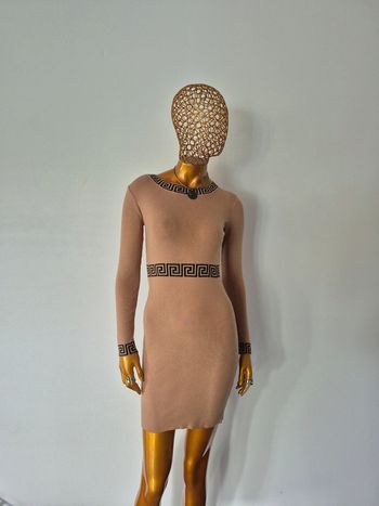 Robe Camel et Noire Manches Longues Femme Taille Unique
