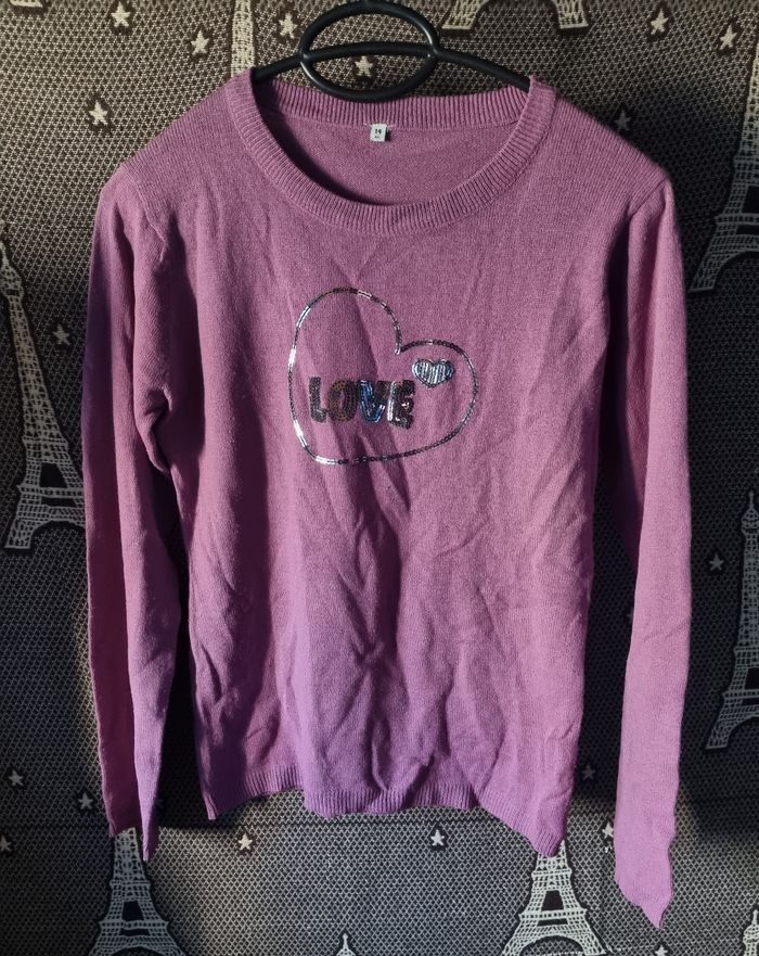 Pull violet avec cœur en strass 14ans