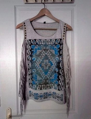 Débardeur gris bleu à franges 36