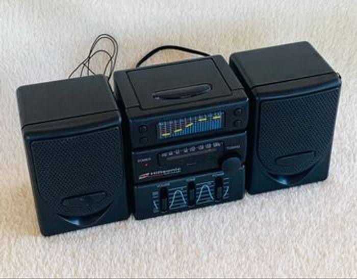 Mini Radio FM STEREO, vintage, noir, à piles