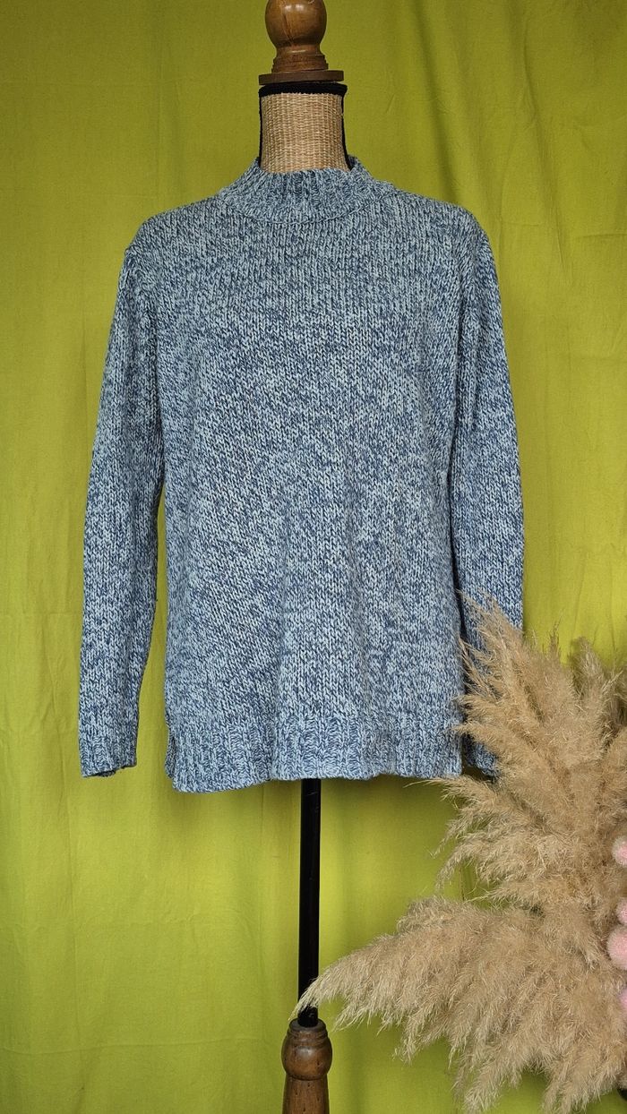 Pull Épais Moucheté Bleu & Blanc Charmance