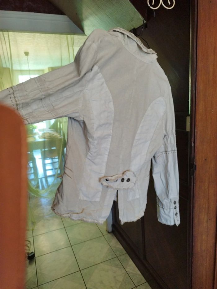 Veste beige patchwork vintage y2k L/40 blazer - photo numéro 11
