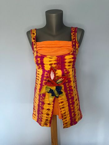 🌺 Débardeur Save The Queen Taille L – Rose & Orange avec Fleur Décorative