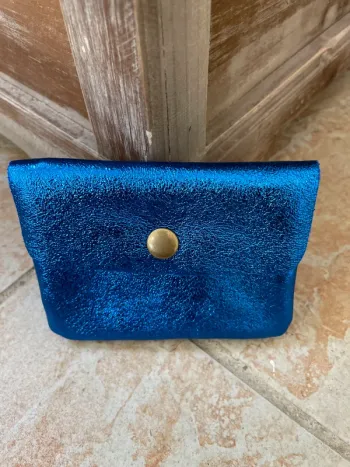 Porte monnaie bleu électrique 100 % cuir