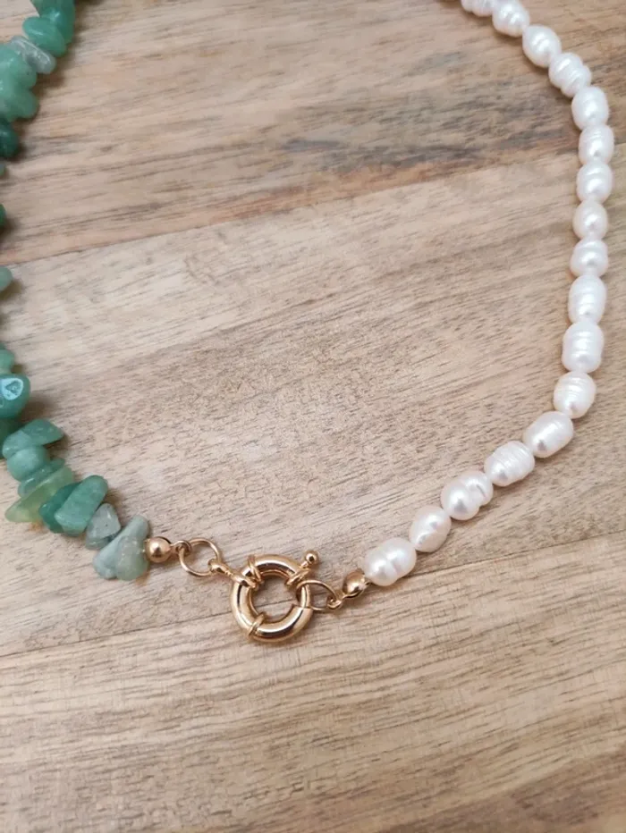 🌱 collier acier et pierre semi précieuse Aventurine 💋 - photo numéro 2