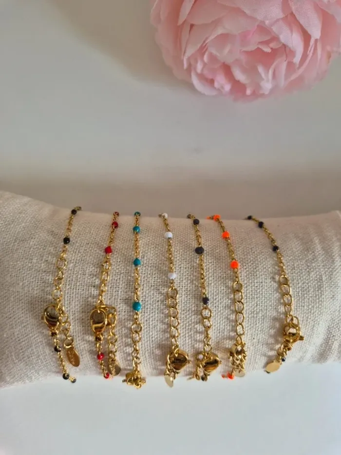 1 bracelet dorée or acier inoxydable avec perles 🌸 style gigi en acier inoxydable - photo numéro 5