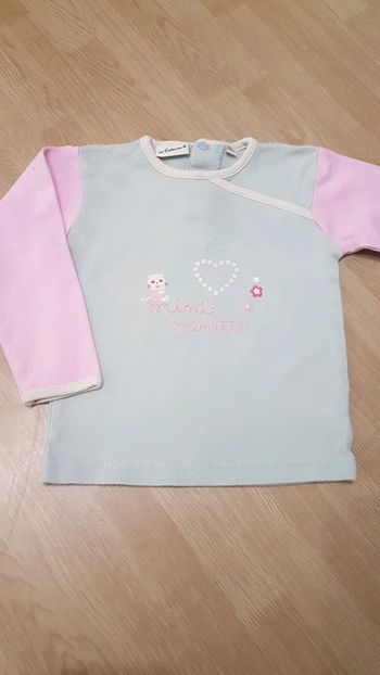 T shirt chaton vert et rose 3 ans