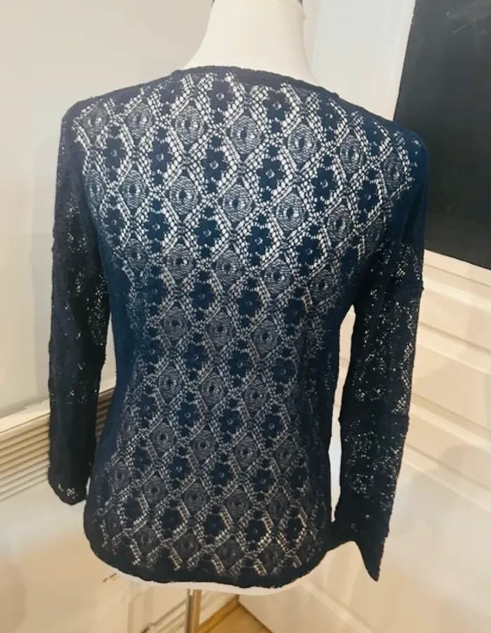 Nina Kaufmann, blouse top haut invisible dentelle bleue femme, taille 36/S - photo numéro 3