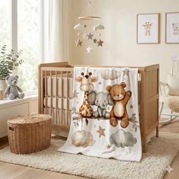 Couverture bébé ultra douce – Motifs Animaux de la Savane (Neuve)