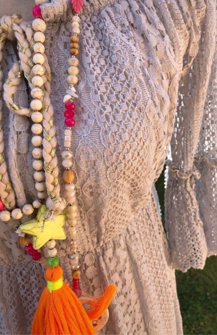 Robe longue dentelle gris bleu - photo numéro 2