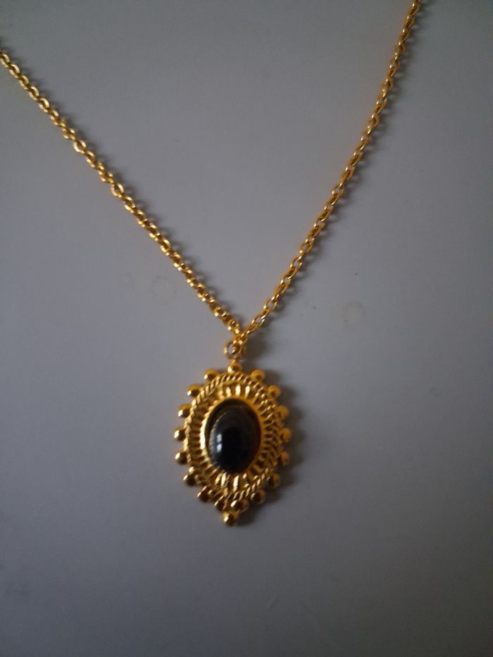 Collier #acierinoxydable doré médaillon solaire noir - photo numéro 3