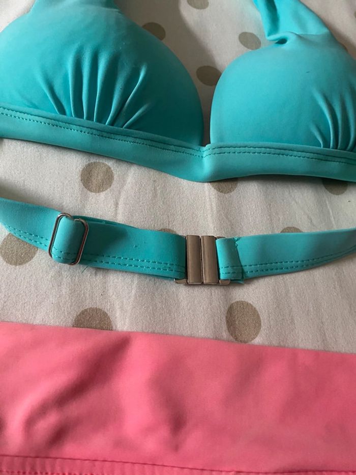 ensemble, maillot de bain, deux pièces dépareillées, turquoise et rose - photo numéro 2