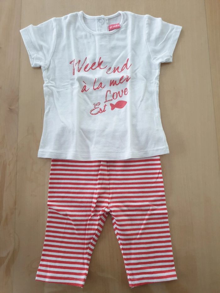 Ensemble fille 12 mois t-shirt + legging blanc et rouge