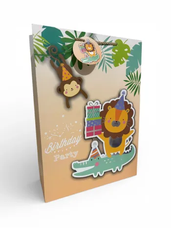 Sac cadeau « fête d’anniversaire » motif savane 30 x 41,5 x 12 cm Neuf