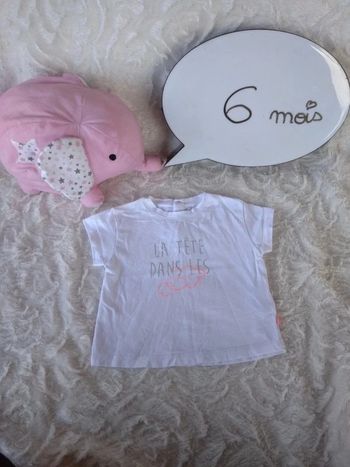 Tee shirt chemise manches courtes Fille 6 mois "La tête dans les nuages" Kimbaloo 100% coton