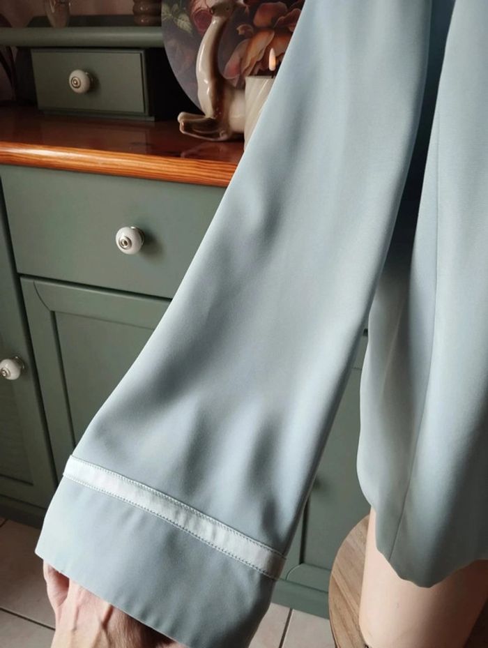 🌹 Ensemble Veste & Top Bleu Pastel Strass & Satin Gérard Pasquier T46/48 Un Petit Défaut🌹 - photo numéro 10