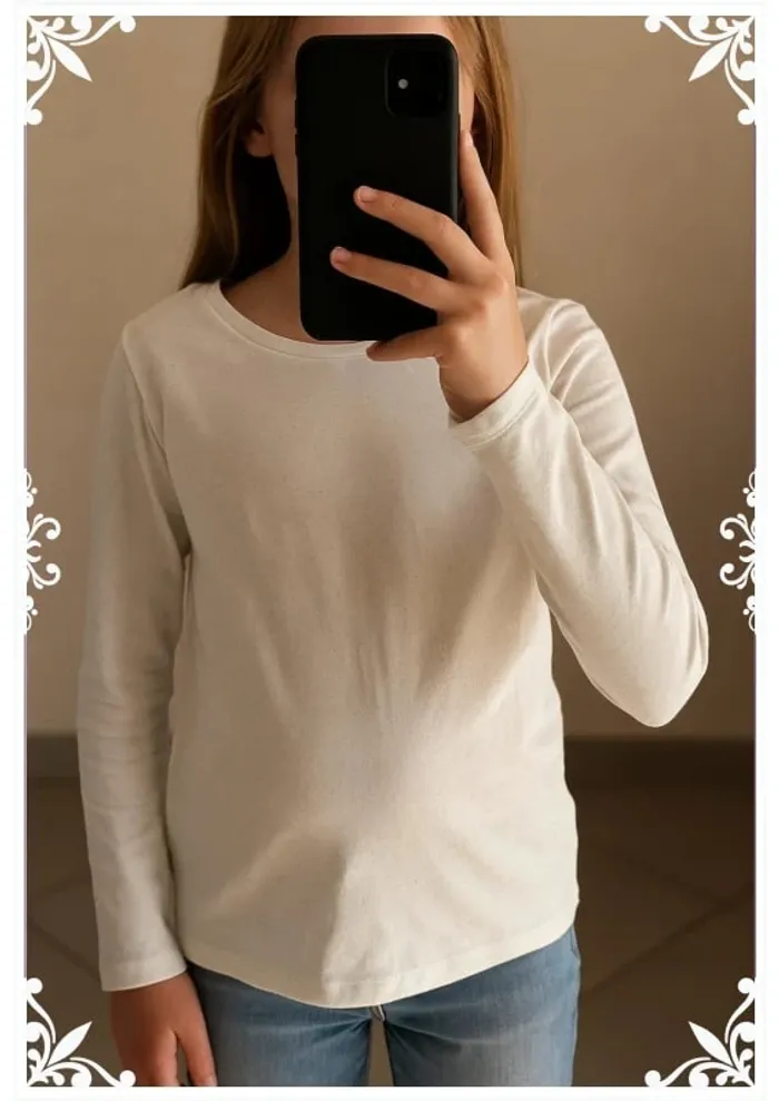 T-shirt blanc à paillettes dorée enfant fille taille 10 ans les essentiels BIO