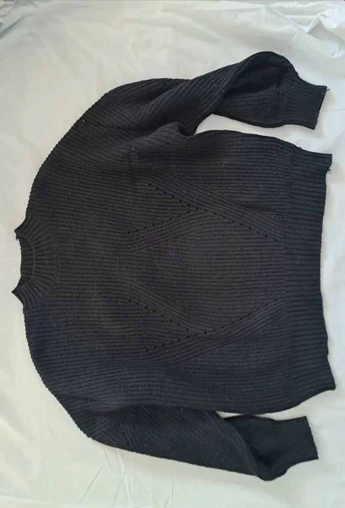 Pull noir en laine / Pull noir / Pull  col - photo numéro 2
