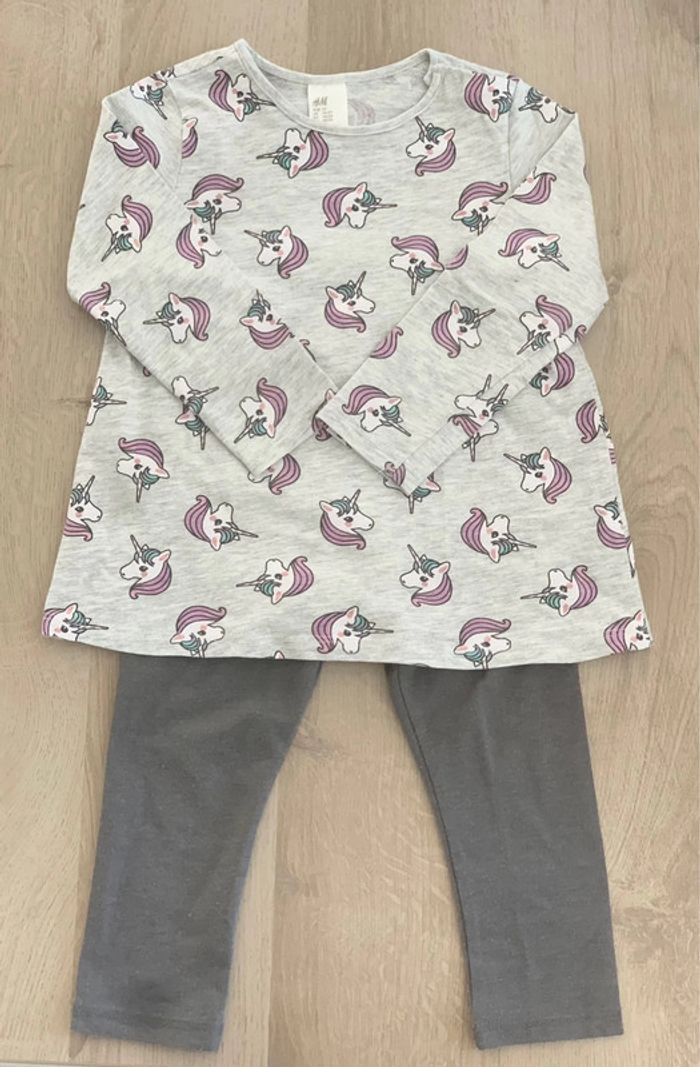 Ensemble H&M 18/24 mois 92 cm legging t shirt manches longues licornes