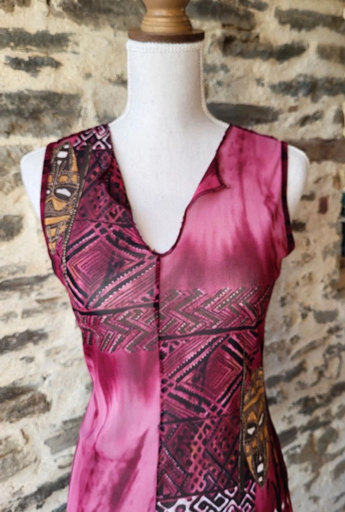 Débardeur bordeaux rose motifs africains Taille 34 - photo numéro 2