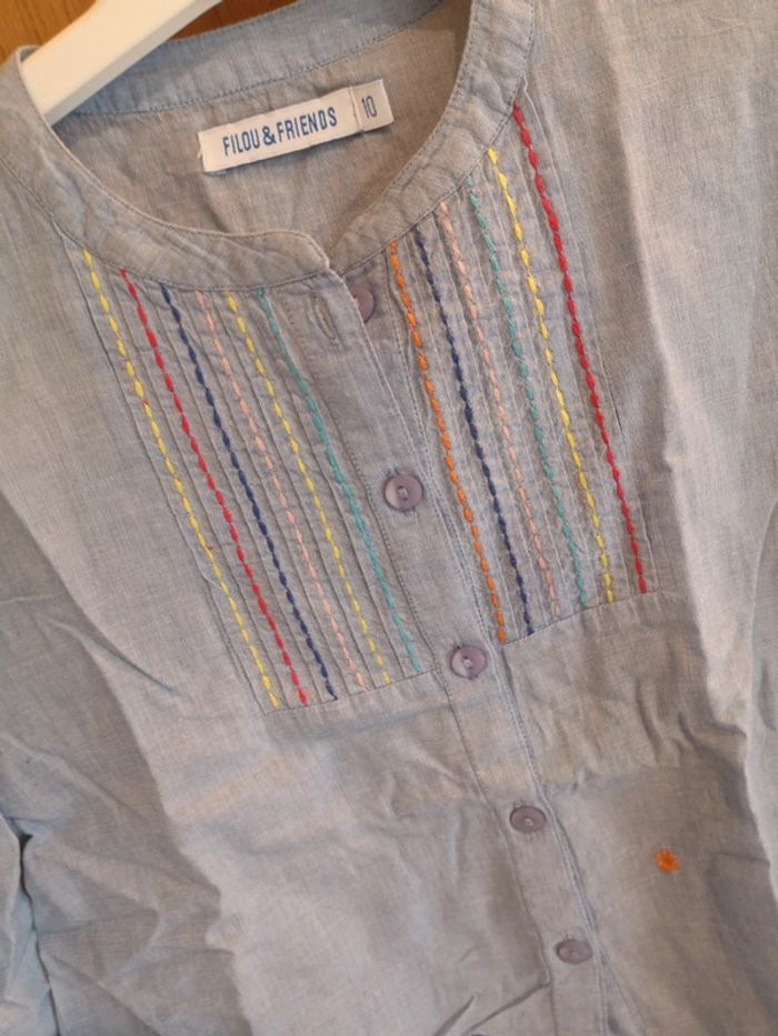 Chemise en bleu jeans clair colorée Filou & Friends 10 ans - photo numéro 5