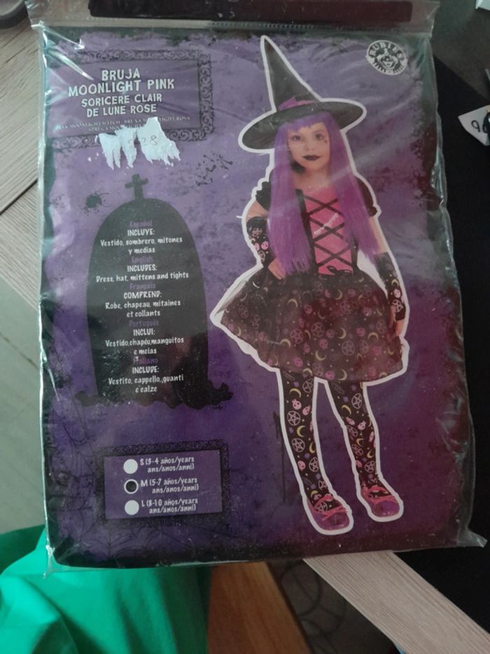 Déguisement fille 5-7 ans sorcière clair de lune rose
