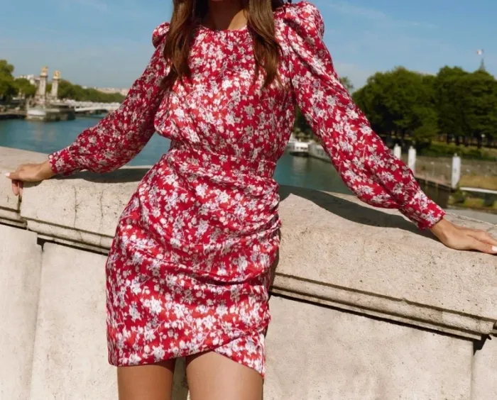 Robe drapée rouge multicolore, taille 36, Morgan - photo numéro 5