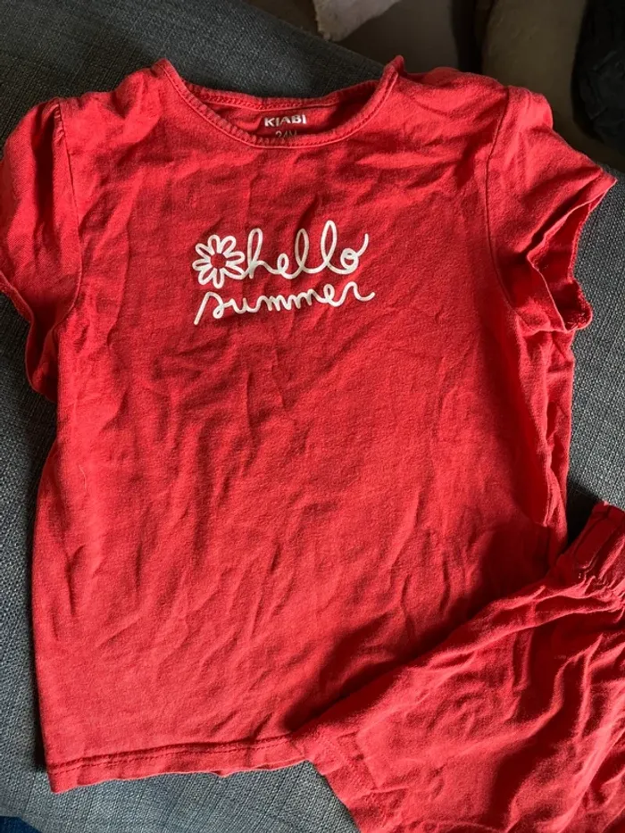 Ensemble t-shirt short été fille Kiabi 24m rouge - photo numéro 2