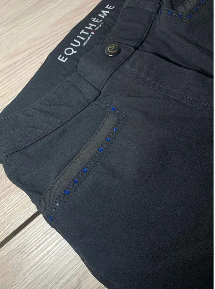 Pantalon d’équitation Equitheme  Safir Full  Grip,  Strass  aux  Poches,  Bleu,  Taille  36  / S - photo numéro 3