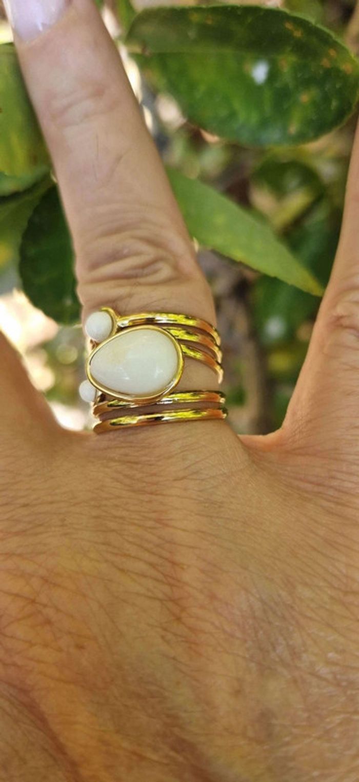 Bague réglable acier inoxydable or pierres blanches mile Mila - photo numéro 3