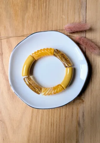 Bracelet tube jaune paillettes
