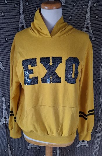 Sweat jaune à capuche groupe Kpop EXO (Sequins réversible)