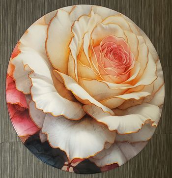 Nouveau Grand Tapis Rond de Luxe 1,2 m - Ultra doux - Motif roses 3D