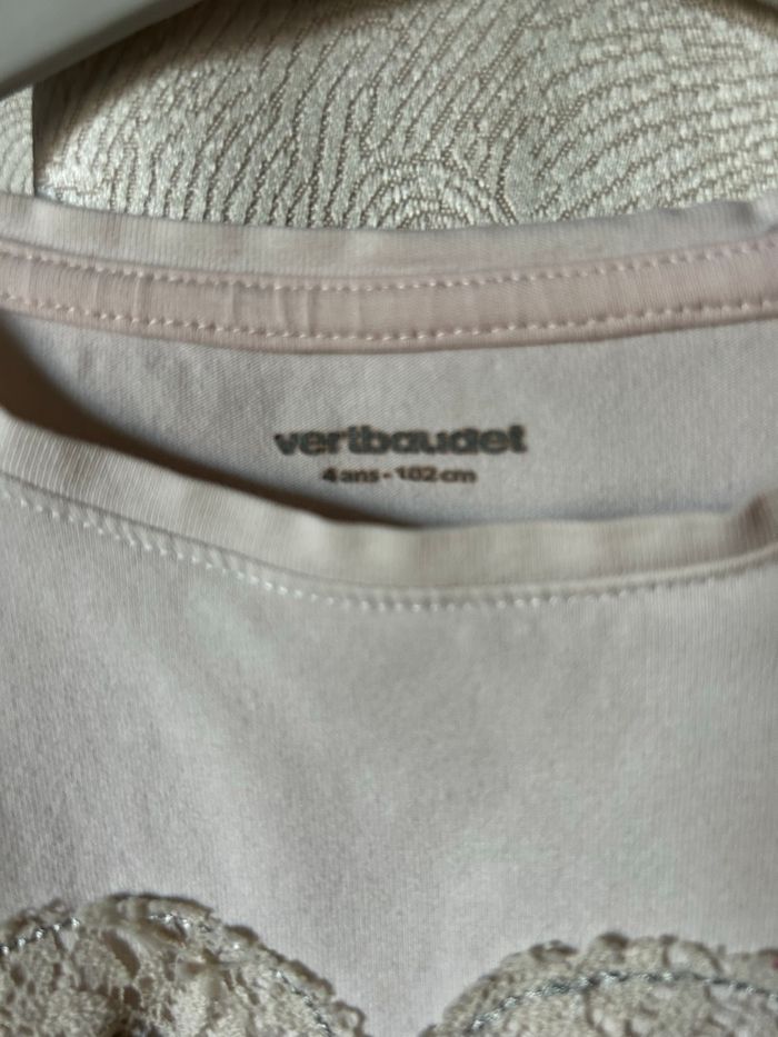 T-shirt rose cœur dentelle beige 4 ans Vert baudet - photo numéro 3