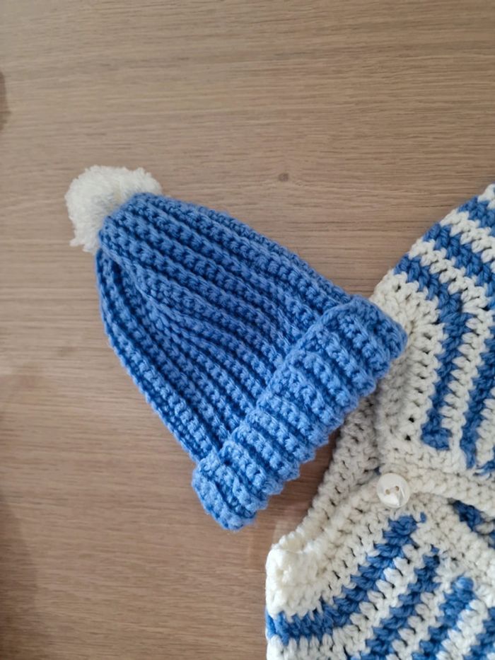 Ensemble tricoté bleu et blanc naissance - photo numéro 2