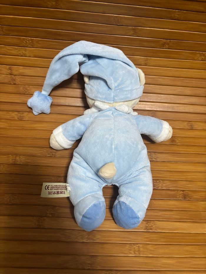 Doudou ours bleu blanc long bonnet étoile nicotoy - photo numéro 2