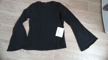 Pull noir femme L Manches fantaisie 