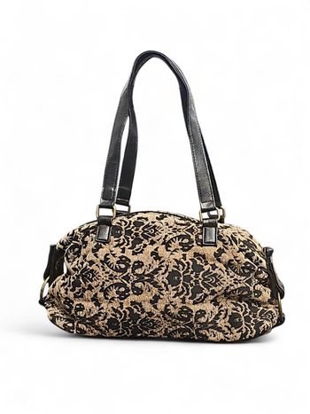 Sac à main vintage chic noir et doré – brocart floral – anse vernie