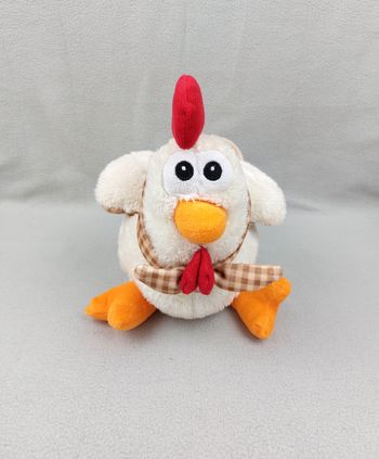 Peluche sac anse doudou coq poule blanche FIZZI env. 30 cm foulard carreaux