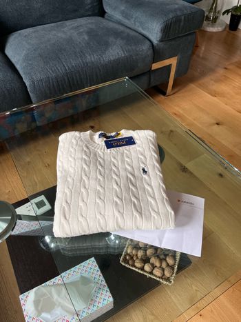 Pull torsadé Ralph Lauren blanc