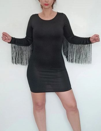 Robe moulante manches longues frangées 38/40