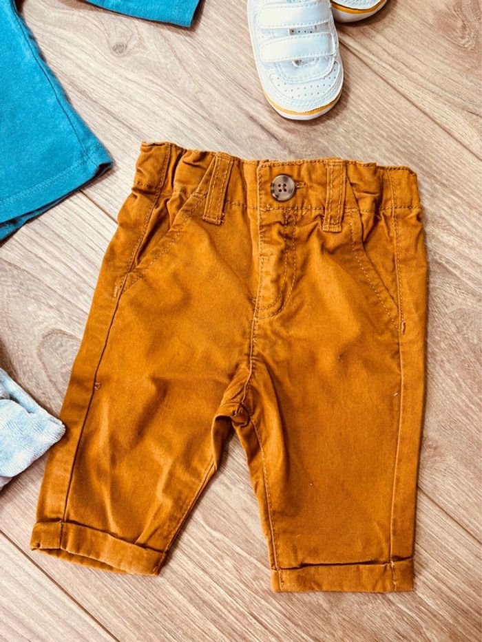 Taille 1 mois ensemble 3 pièces garçon Kiabi bleu gris et camel * bonheur * 💙 - photo numéro 3