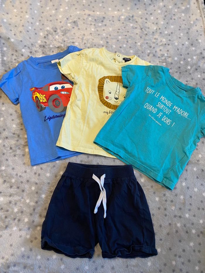 Lot de 3 t-shirts et 1 short 18 mois - photo numéro 2