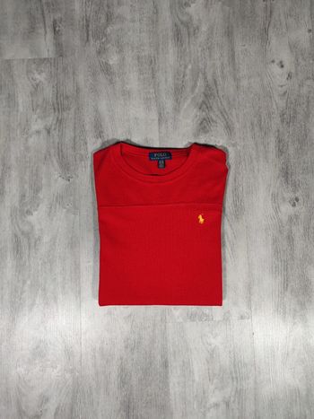 Pull Col Rond Ralph Lauren Nid D'abeilles Rouge Logo Brodé Jaune Taille S Homme