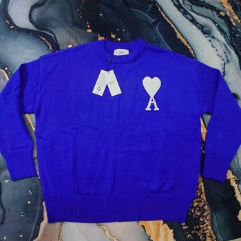Pull AMI Alexandre Mattiussi Homme Bleu Cœur Blanc Taille L