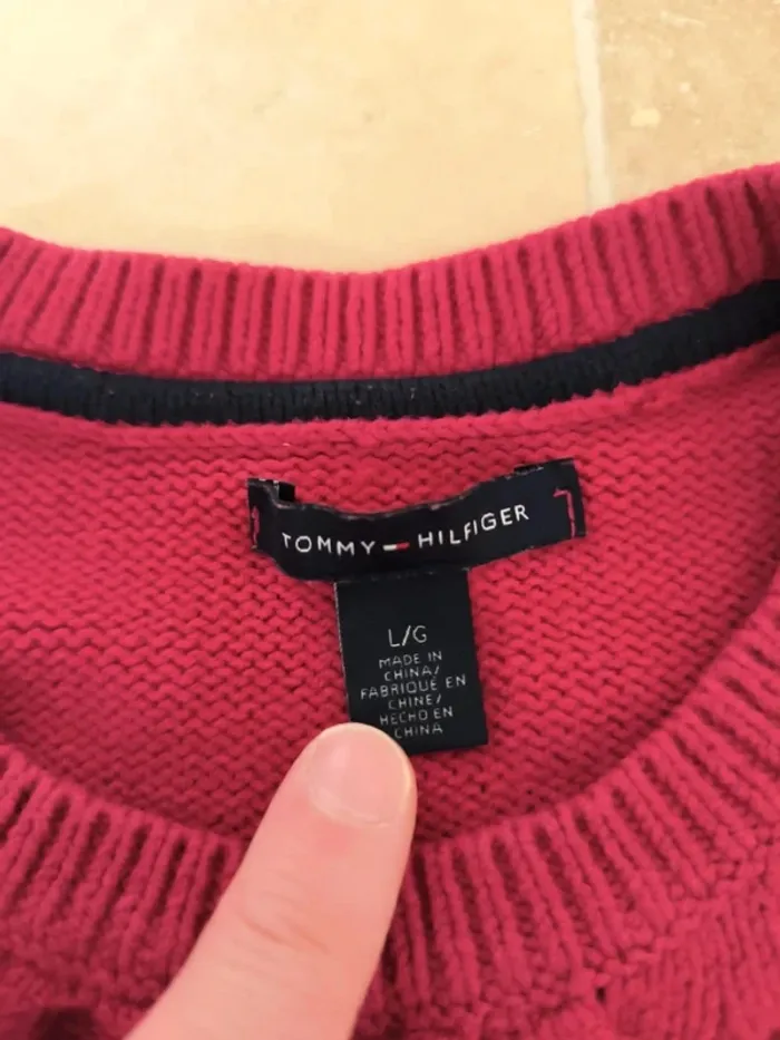 Joli pull col rond rose femme taille L Tommy Hilfiger avec logo et manches longues - photo numéro 4